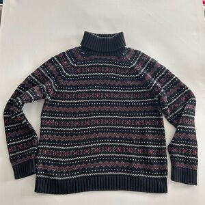 Lands' End Black 100% cotton Multicolor Turtleneck Sweater (A0029)